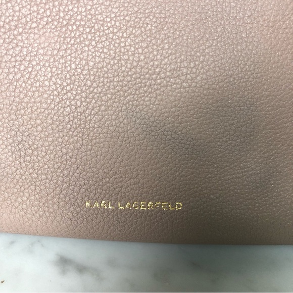 Karl Lagerfeld Leather Crossbody Bag in Grey / Purple with Silver Chain Strap - Picture 4 of 12